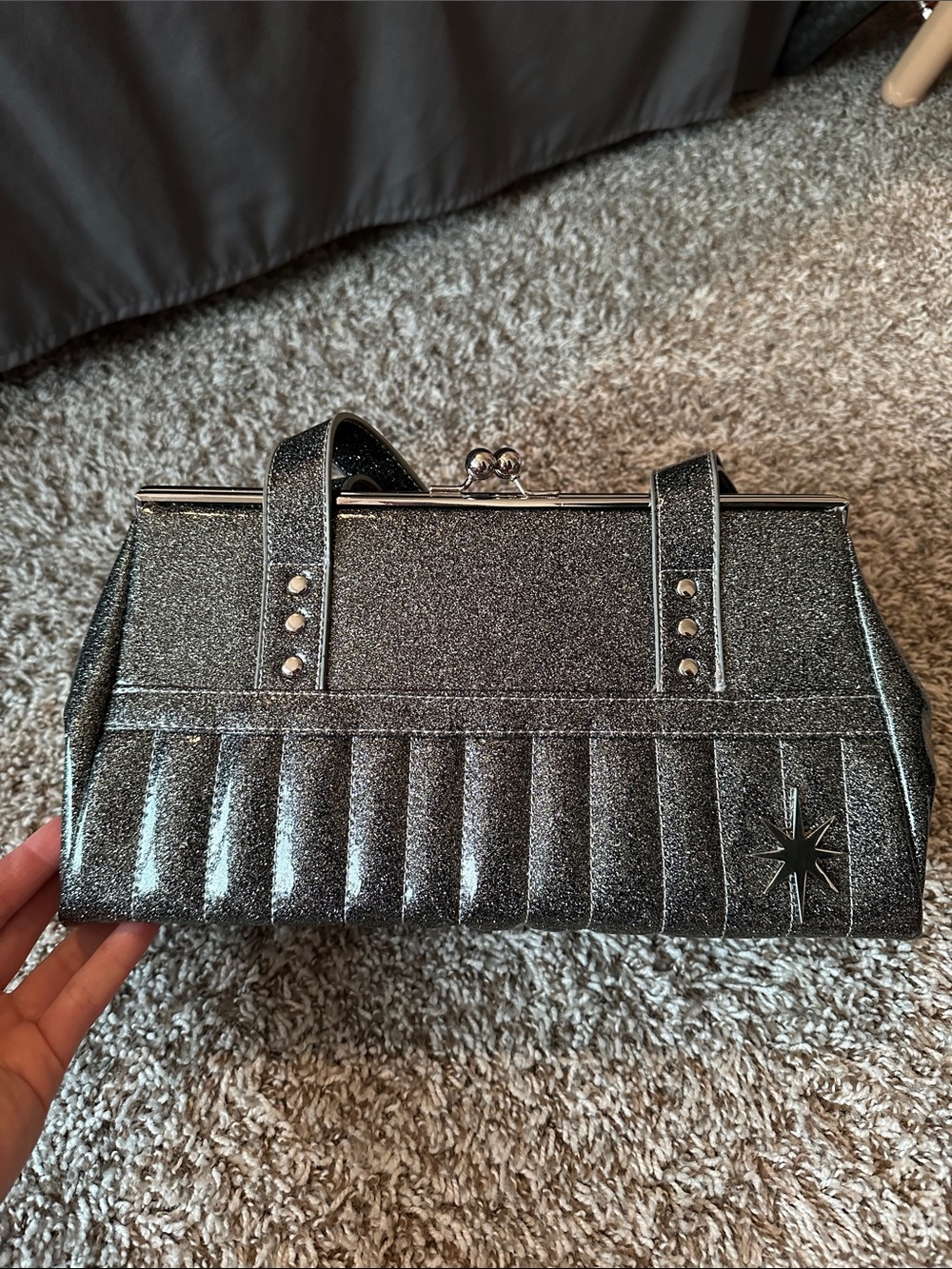 Lux de Ville Glitter Star Accent Metallic Silver Women's Handbag